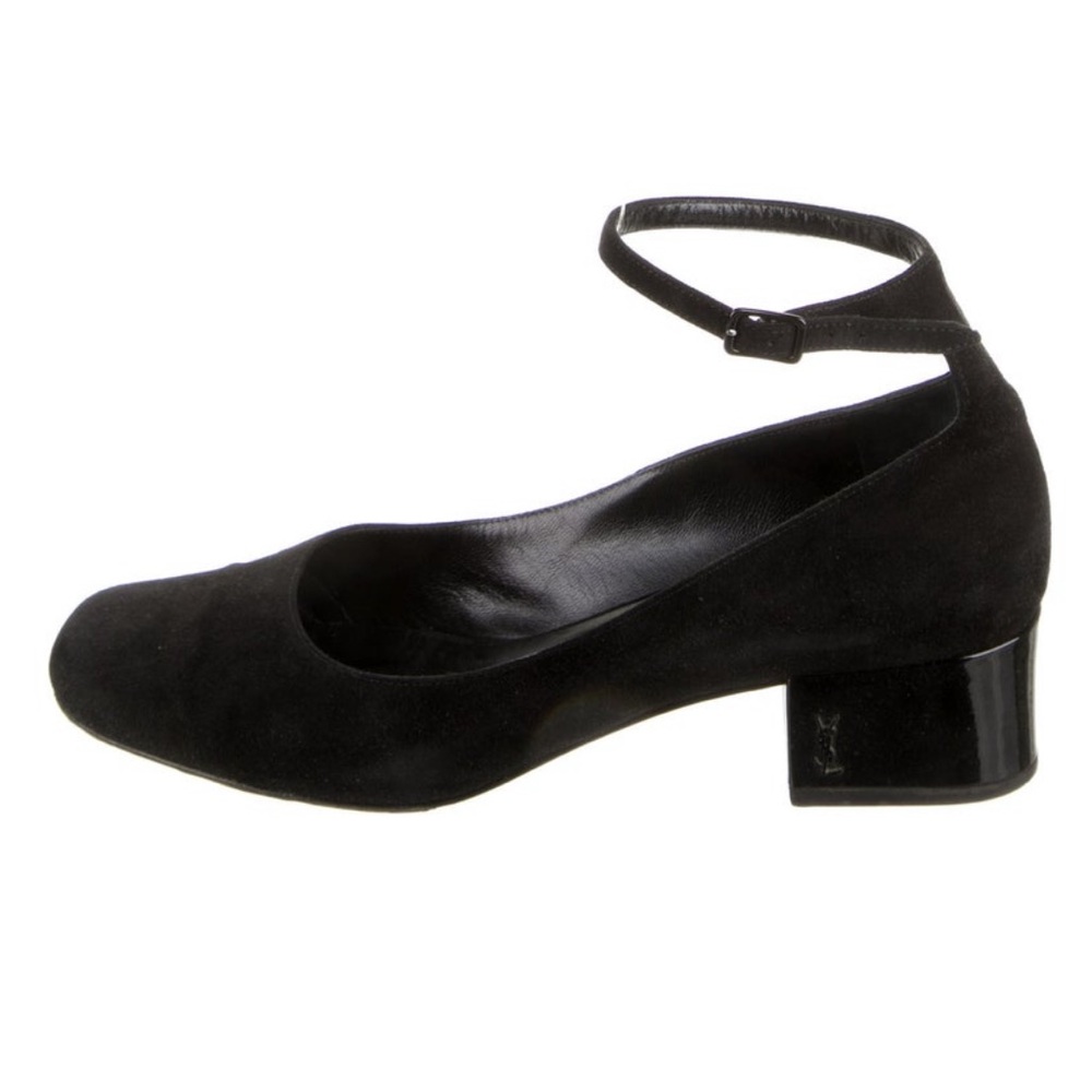 Yves Saint Laurent Suede and Patent Block Heel Maryjane. YSL HEEL.